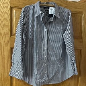 Lauren Ralph Lauren Navy and White Striped Button-Down Shirt